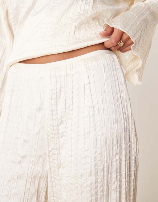 ASOS DESIGN crinkle satin wide leg pants in off white - part of a set, 2 of 5