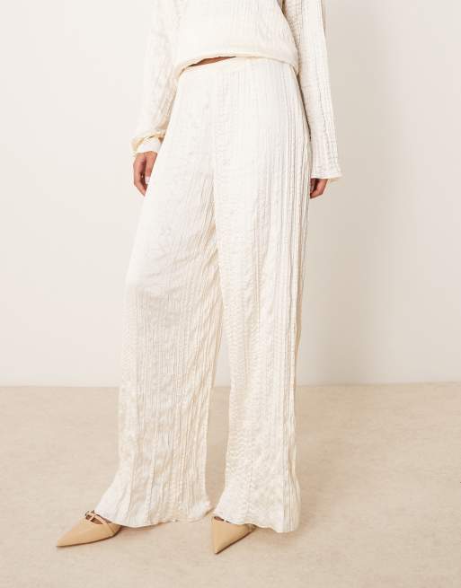 ASOS DESIGN crinkle satin wide leg pants in off white - part of a set, 3 of 5