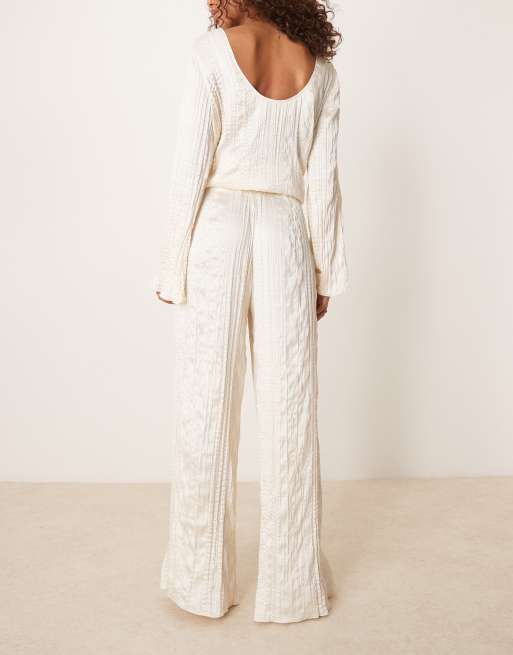 ASOS DESIGN crinkle satin wide leg pants in off white - part of a set, 4 of 5