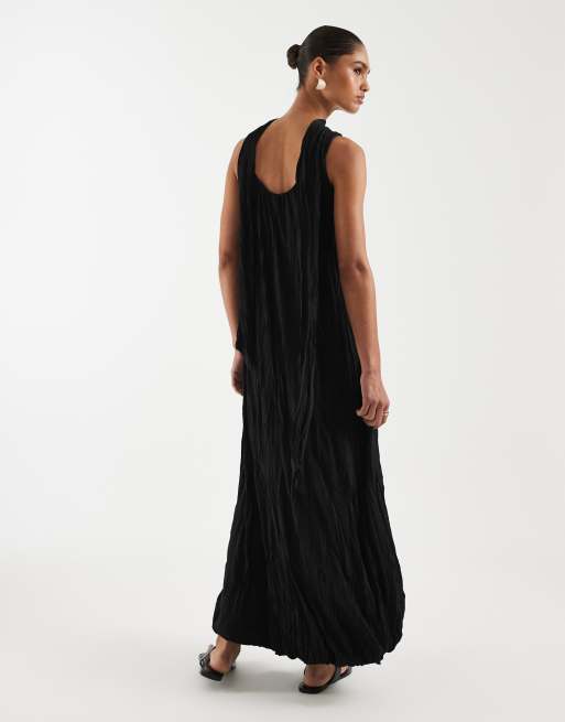 ASOS DESIGN crinkle scoop neck maxi dress with scarf detail in black, 4 of 4