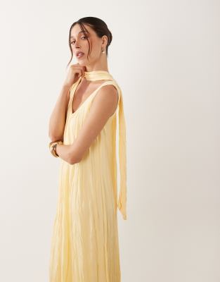 Asos Design Crinkle Scoop Neck Maxi Dress With Scarf Detail In Animal Print