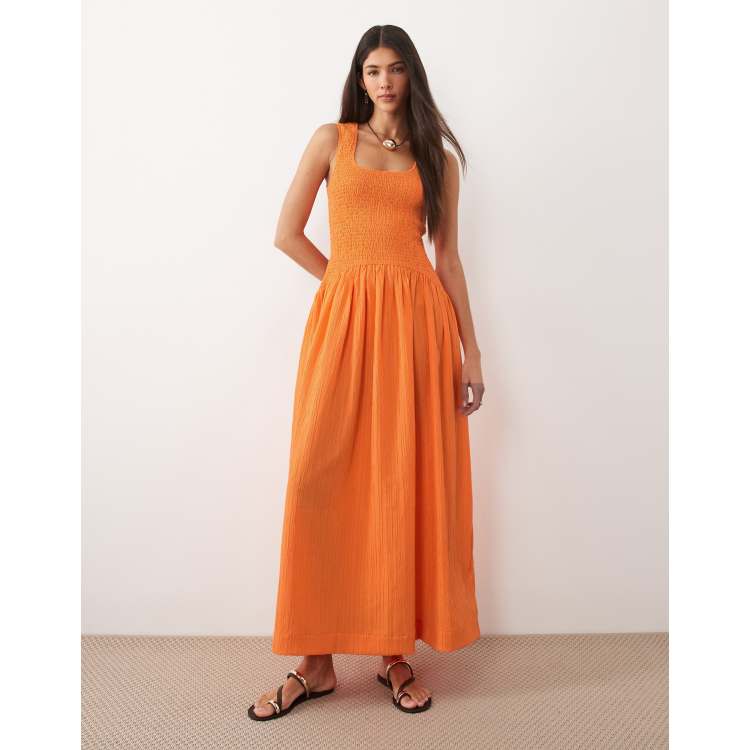 asos orange skater dress ASOS DESIGN twist shoulder slinky skater mini dress in orange