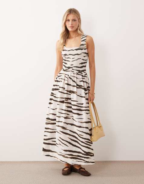 ASOS DESIGN crinkle scoop neck midaxi sundress with shirred waist in animal print - view 1