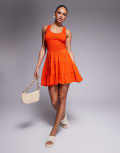 [ASOS DESIGN] ASOS DESIGN crinkle scoop tiered mini dress in red 18 RED