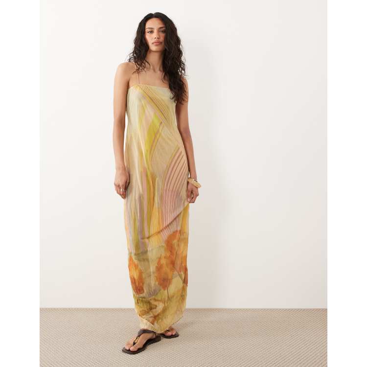ASOS Design crinkle semi sheer floral mesh maxi dress-Multi
