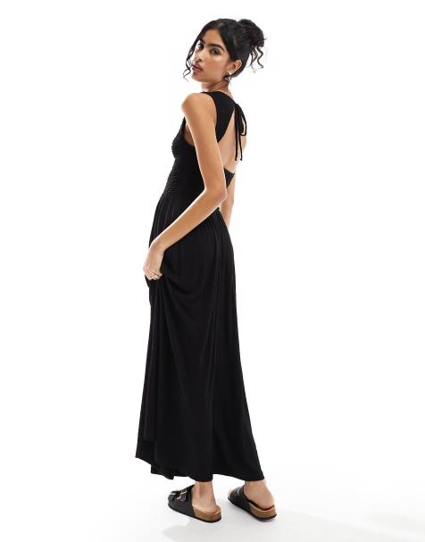 ASOS Velvet Corset Bodice Satin Bias Maxi Dress in Black