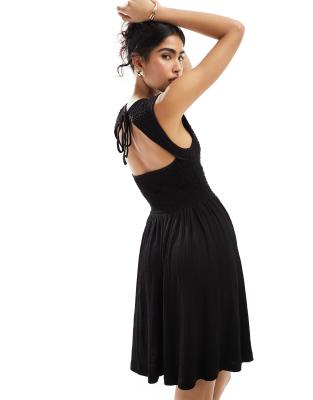 ASOS DESIGN ASOS DESIGN crinkle shirred bodice mini dress with open back in black