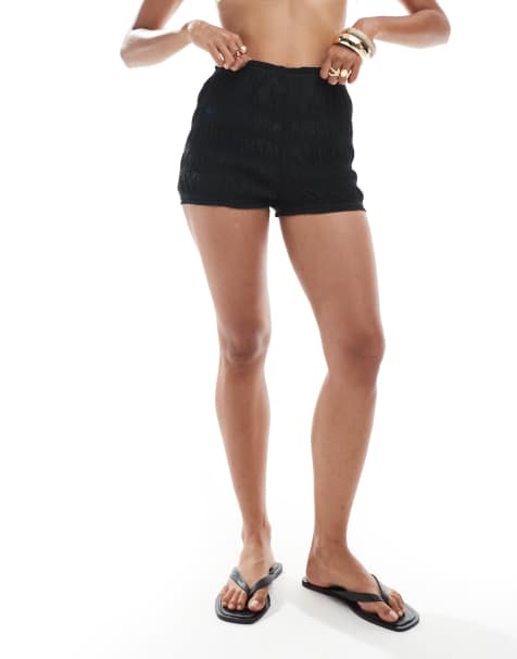 ASOS DESIGN crinkle shirred short in black - view 1