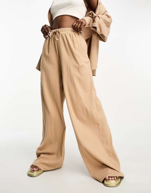 Stone Asymmetric Waist Band Wide Leg Pants