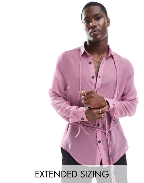 ASOS DESIGN crinkle shirt with wrap around tie in purple - view 1
