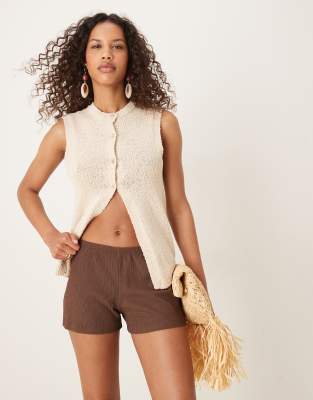 Asos Design Crinkle Shorts In Neutral