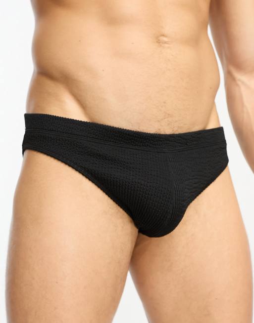 ASOS DESIGN crinkle swim briefs in black - part of a set