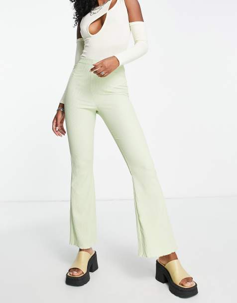ASOS DESIGN crinkle texture flare trouser in green - view 1
