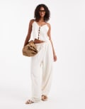 [ASOS DESIGN] ASOS DESIGN crinkle texture pull on pants in stone-Neutral L Stone