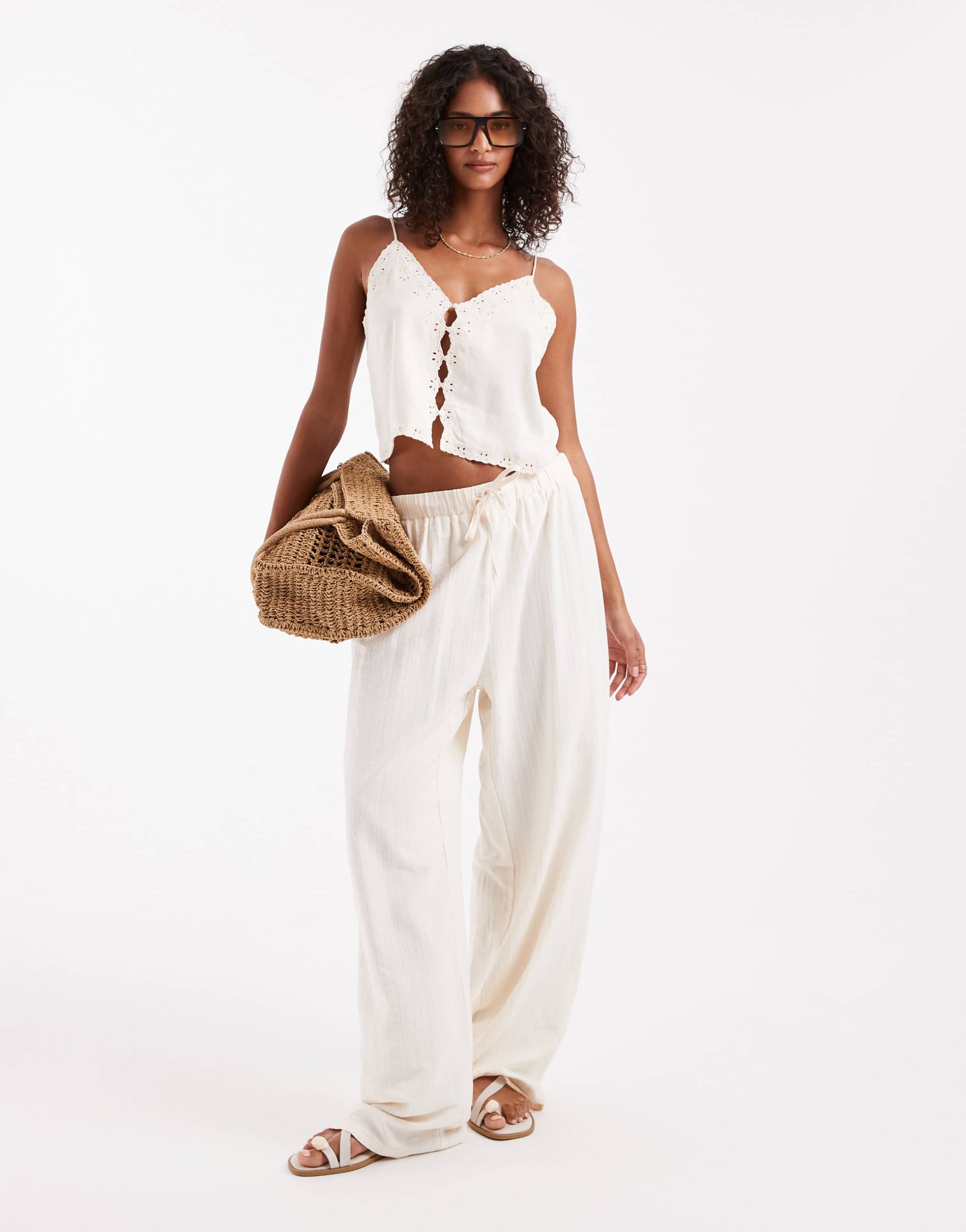 asos design crinkle texture pull on pants in stone