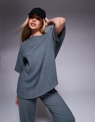 ASOS DESIGN crinkle textured off shoulder top in slate grey (part of a set)