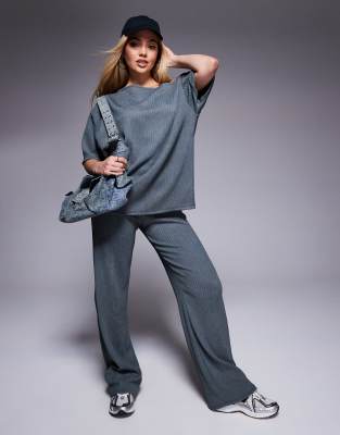 Asos Design Crinkle Textured Wide Leg Pants In Mushroom - Part Of A Set-brown