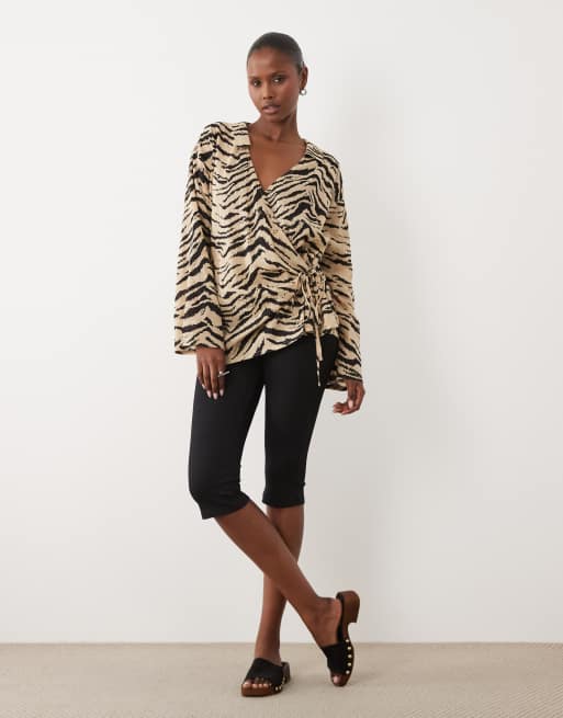 ASOS DESIGN crinkle tie front cover up in zebra print, 2 of 4