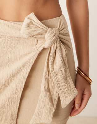 Asos Design Crinkle Tie Side Mini Skirt In Neutral