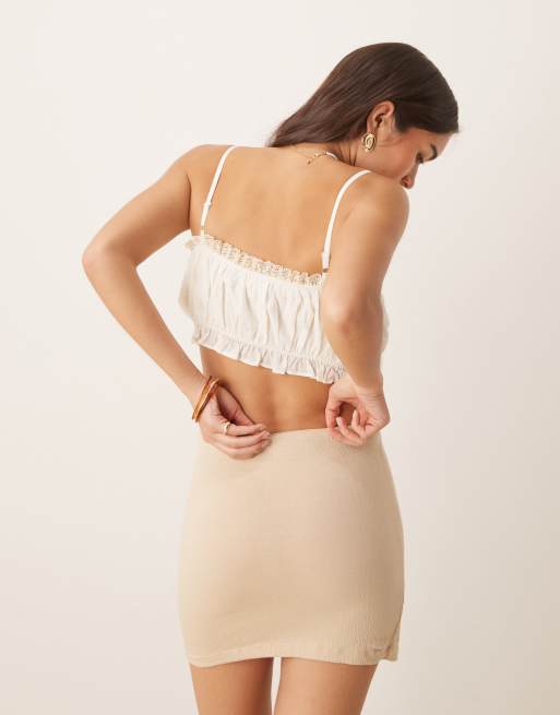 ASOS DESIGN crinkle tie side mini skirt in stone