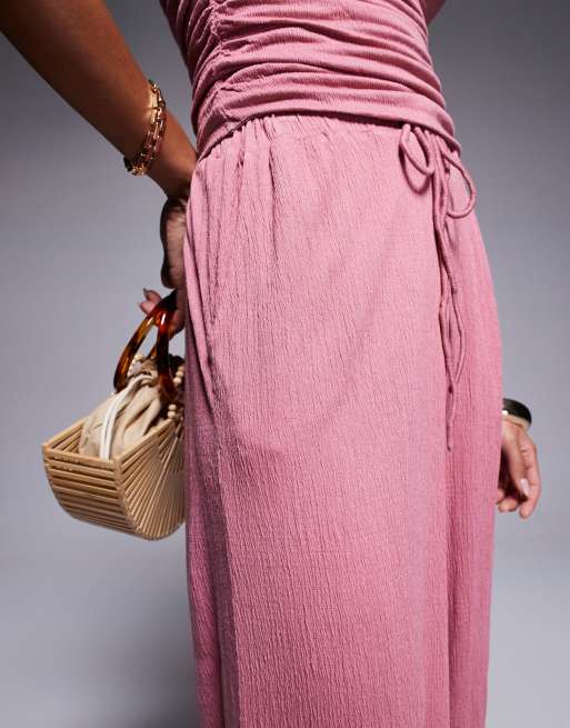 ASOS DESIGN crinkle tie waist wide leg pants in dusty rose - part of a set