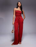 [ASOS DESIGN] ASOS DESIGN crinkle tie waist wide leg pants in rust (Part of a set)-Brown 12 Rust