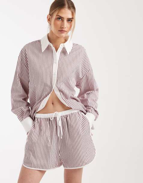 ASOS DESIGN crinkle tipped pull on shorts with tie in pink stripe - view 1