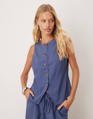 ASOS DESIGN crinkle top co-ord in denim blue - view 1