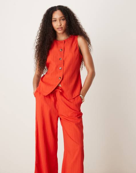 ASOS DESIGN crinkle top co-ord in rust - view 1
