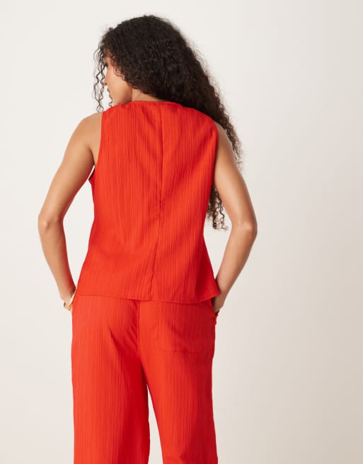 ASOS DESIGN crinkle top co-ord in rust, 3 of 4
