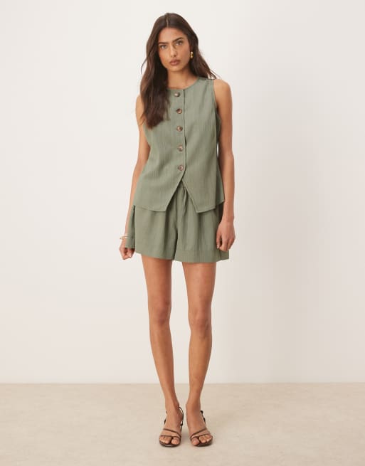 ASOS DESIGN crinkle top in olive green - part of a set