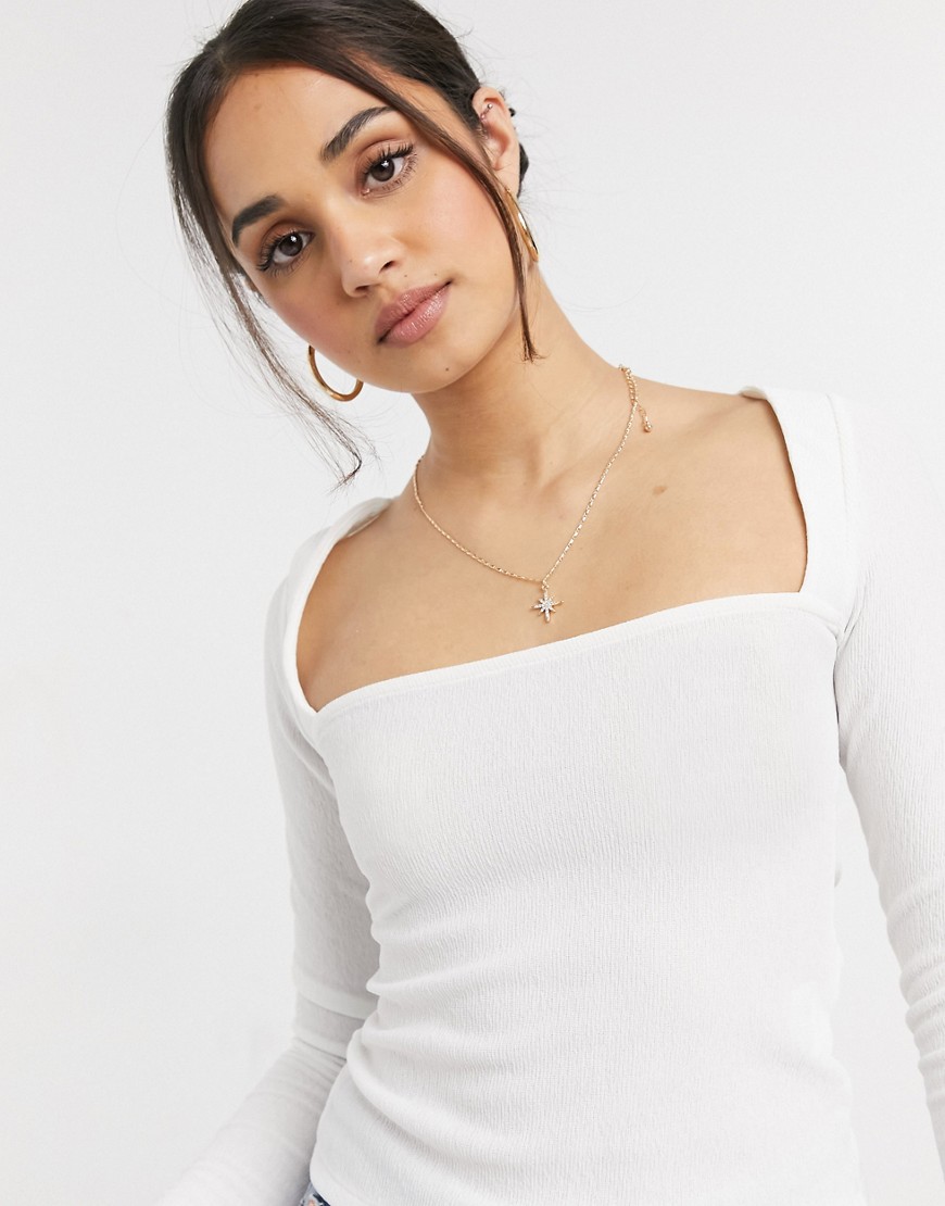 ASOS DESIGN crinkle top with ultra square neck in ecru-White