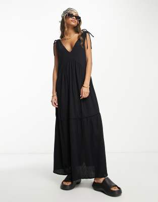 Crinkle Trapeze Top, Black