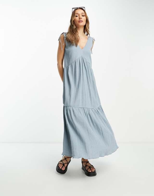 ASOS DESIGN crinkle trapeze maxi sundress in blue