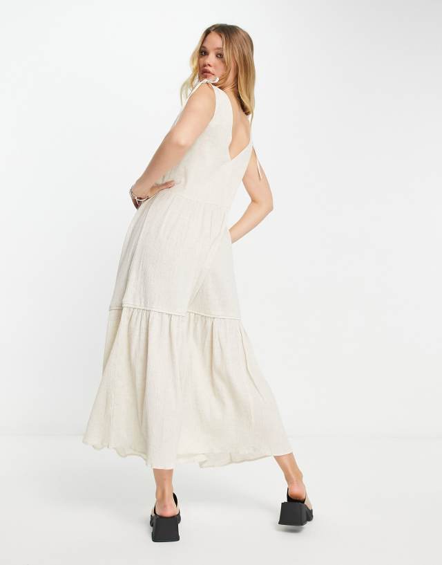 ASOS DESIGN crinkle trapeze maxi sundress in vintage cream 0