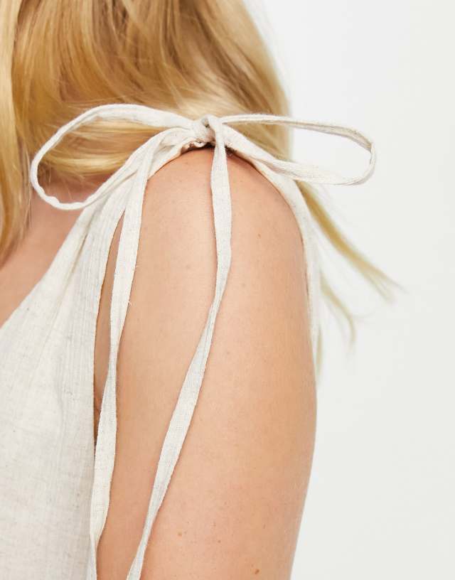 ASOS DESIGN crinkle trapeze maxi sundress in vintage cream 1