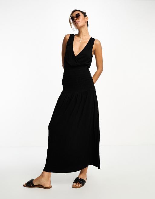 ASOS DESIGN sheer tank maxi dress with wrap skirt in black