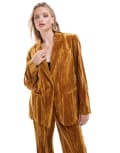[ASOS DESIGN] ASOS DESIGN crinkle velvet blazer in gold (part of a set) M GOLD