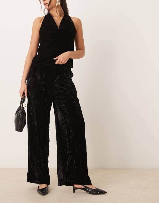 ASOS DESIGN crinkle velvet pull on pants in black