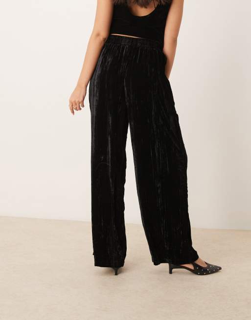 ASOS DESIGN crinkle velvet pull on pants in black | ASOS