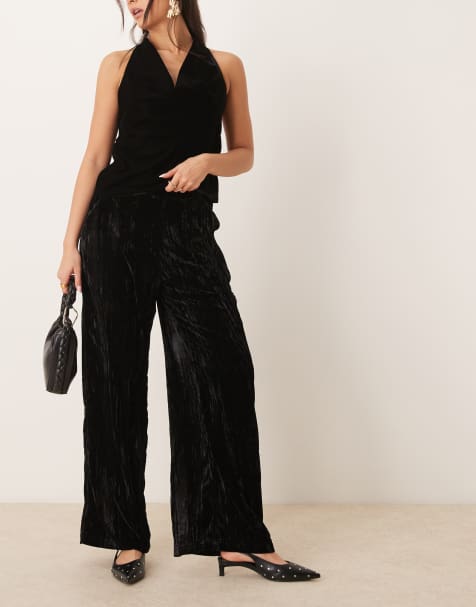 ASOS DESIGN crinkle velvet pull on trouser in black - view 1