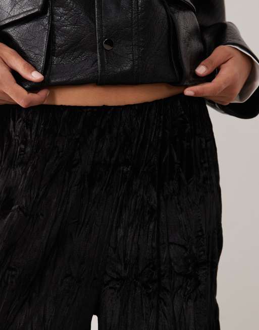 ASOS DESIGN crinkle velvet wide leg trousers in black, 4 of 5
