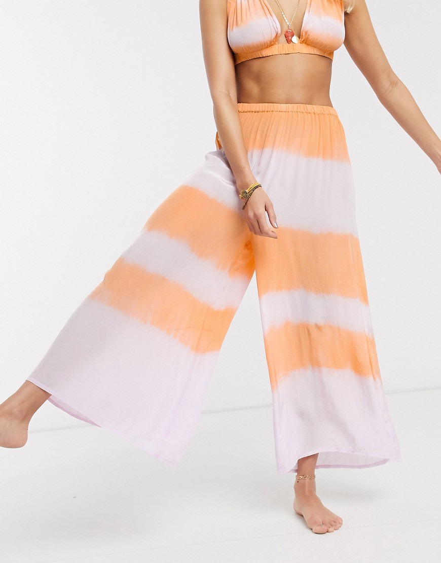 ASOS DESIGN crinkle wide leg culotte two-piece in pastel tie dye-Multi
