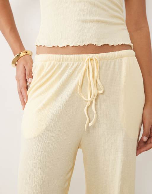 ASOS DESIGN crinkle wide leg drawstring pants in butter yellow (part of a set), 3 of 5