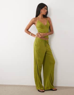 Asos Design Crinkle Wide Leg Drawstring Pants In Multi