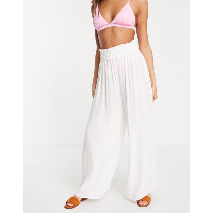 High waisted white beach hot sale pants