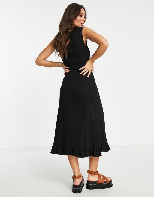 ASOS DESIGN crinkle wrap midi sundress with buckle in black