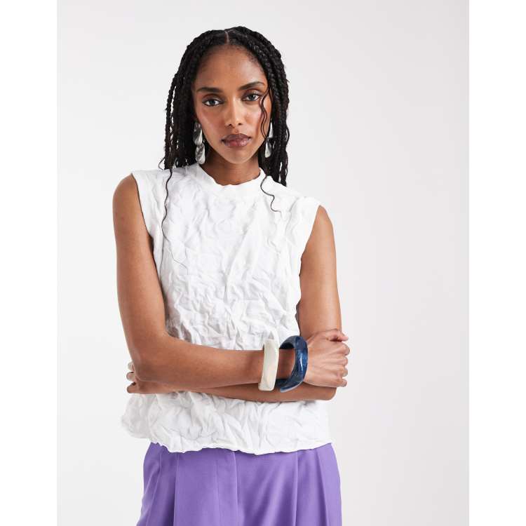 ASOS DESIGN crinkled boxy knit tank top in white | ASOS