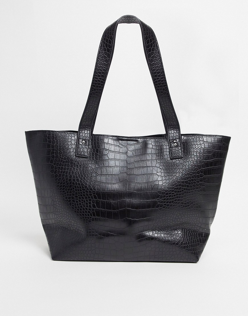 ASOS DESIGN croc bonded shopper bag-Black