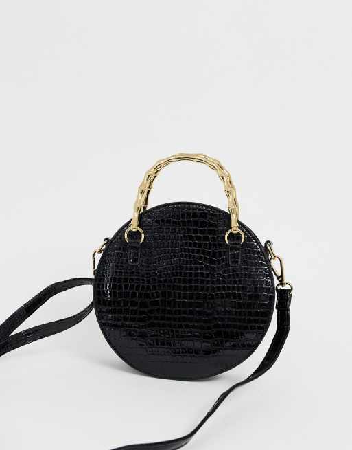 ASOS DESIGN croc circle cross body bag with bamboo handle